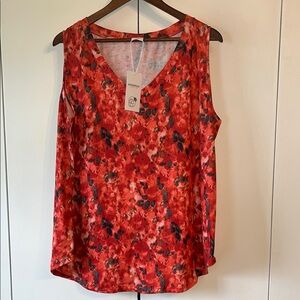 V neck orange mixed print summer top